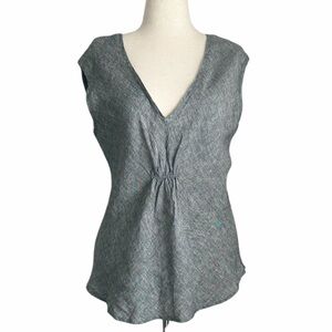Nuthatch 100% Linen Blouse Made in Maine Gray V-Neck Artisan Top L